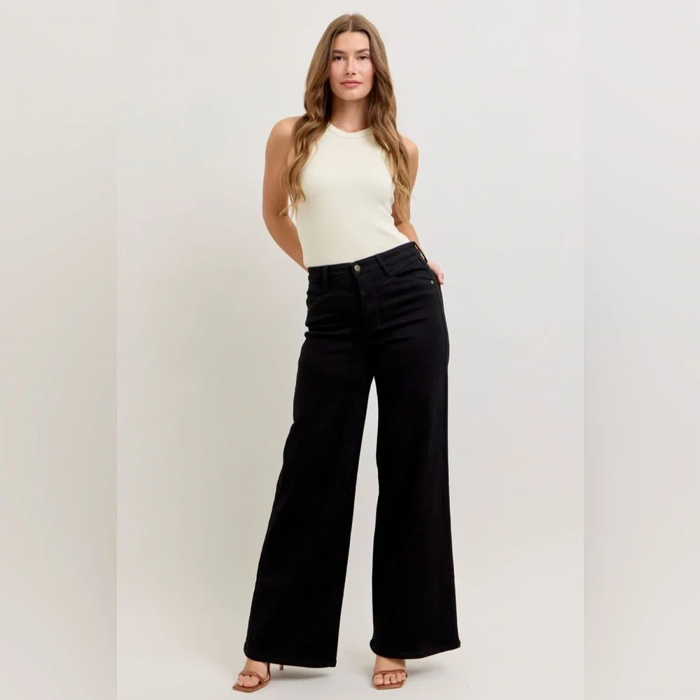 Judy Blue Black High-Waisted Wide Leg Jeans - Picture 3 of 10